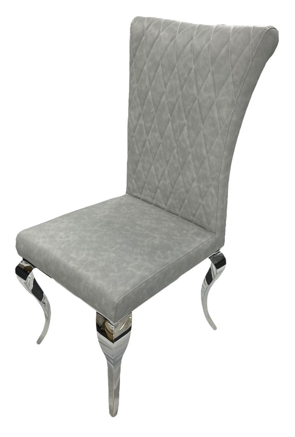 Modern Light Grey PU Leather Dining Chair with Chrome Legs