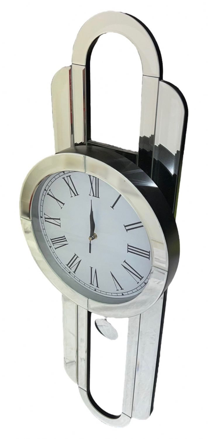 Mirrored Art Deco Pendulum Wall Clock with Roman Numeral Dial