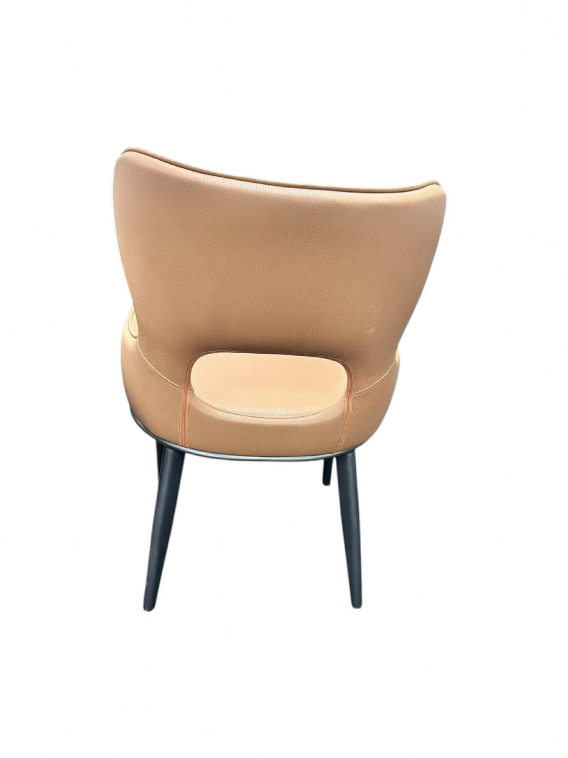 Modern Tan PU Upholstered Dining Chair with Black Legs