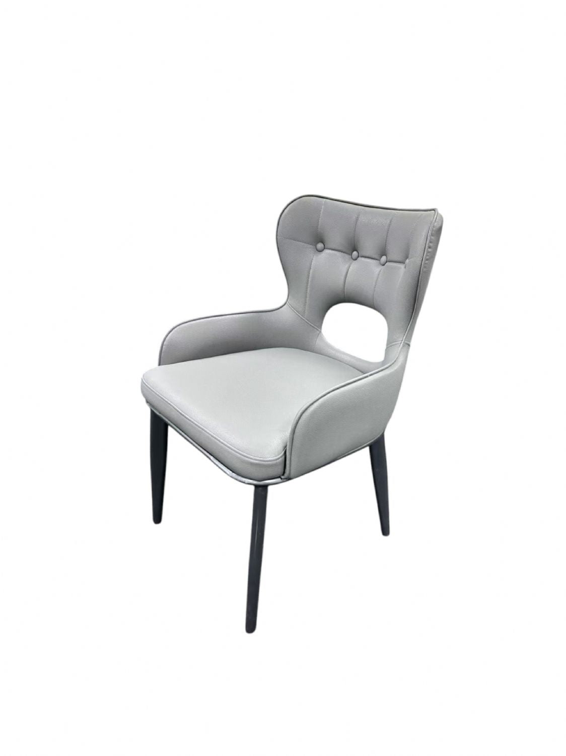 Modern Light Grey PU Upholstered Dining Chair with Button Tufted Back and Black Legs