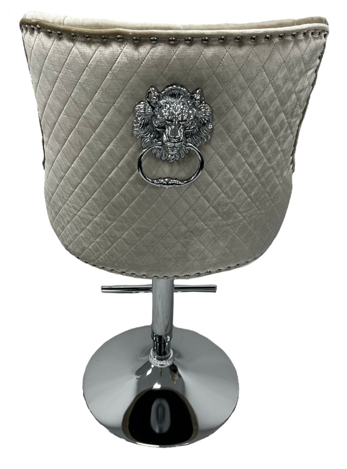 Traditional Mink Velvet Adjustable Bar Stool with Lion Knocker Back and Chrome Base