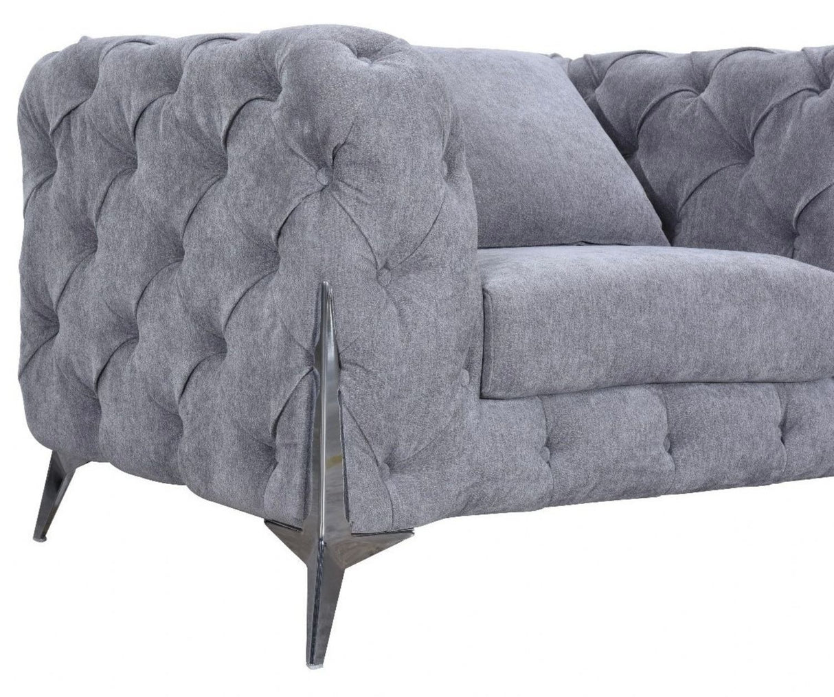 Modern Grey Fabric Chesterfield Sofa Chair with Chrome Accent Legs
