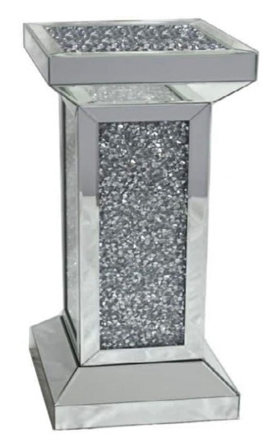 Mirrored Crushed Crystal Pedestal Display Stand with Square Top