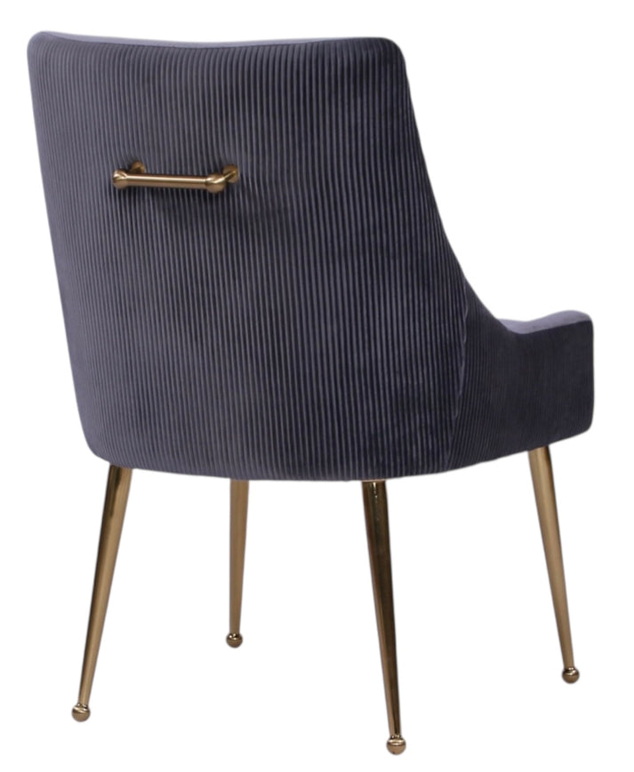 Modern Dark Grey Velvet Dining Chair with Gold Metal Legs