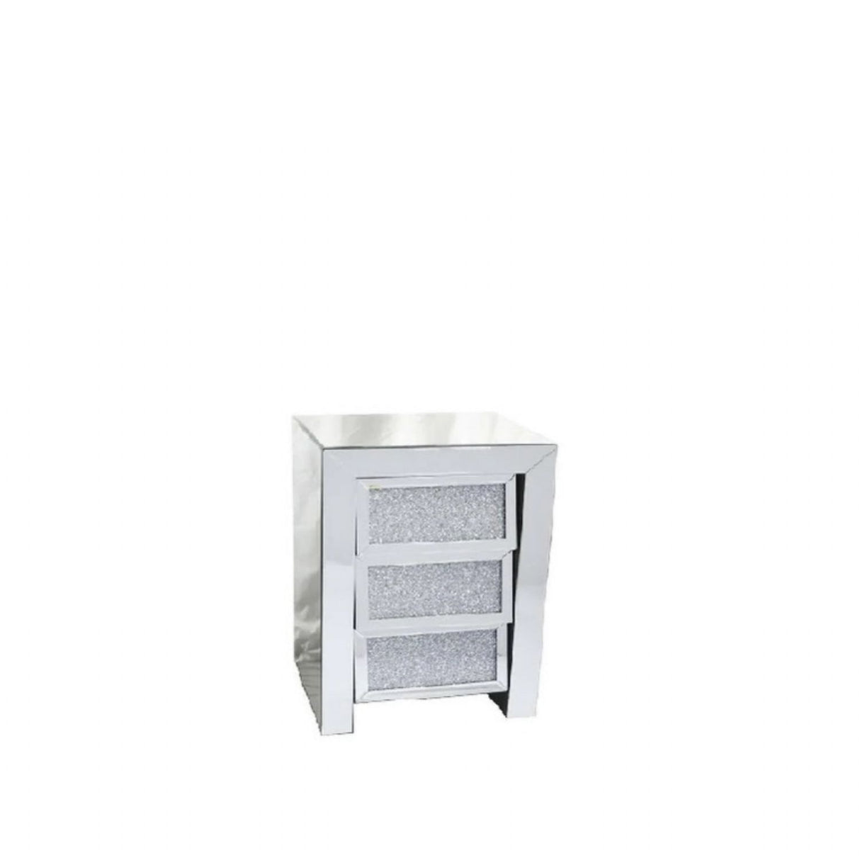 Mirrored Silver Crystal Effect 3 Drawer Bedside Cabinet