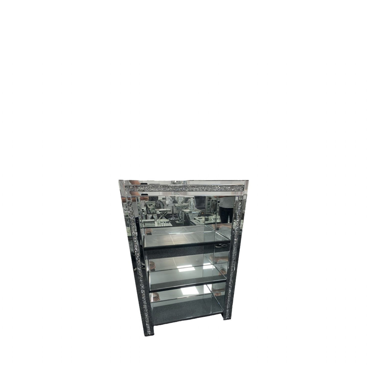 Mirrored Crushed Diamond Display Bookcase with Glass Shelves
