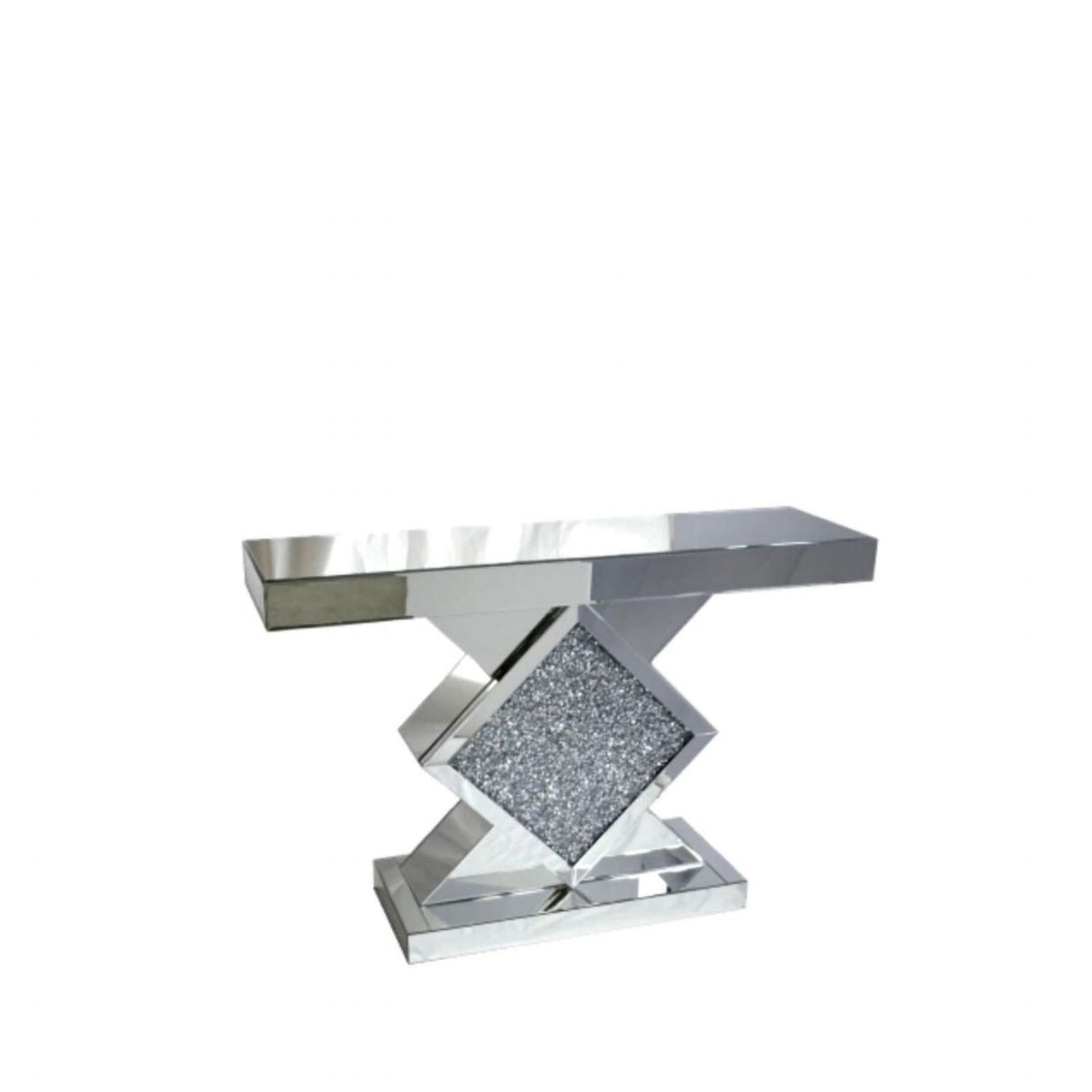 Silver Mirrored Triangle Console Table with White LED Lighting