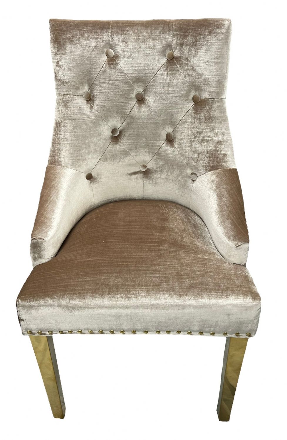 Luxury Mink Shimmer Velvet Dining Chair with Lion Knocker and Gold Legs