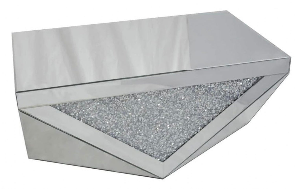 Modern Mirrored Coffee Table with Crushed Diamond Inlay Panel