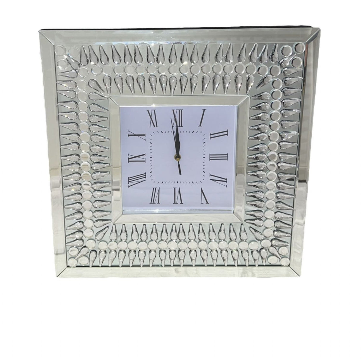 Luxury Square Mirrored Decorative Wall Clock with Teardrop Crystal Border