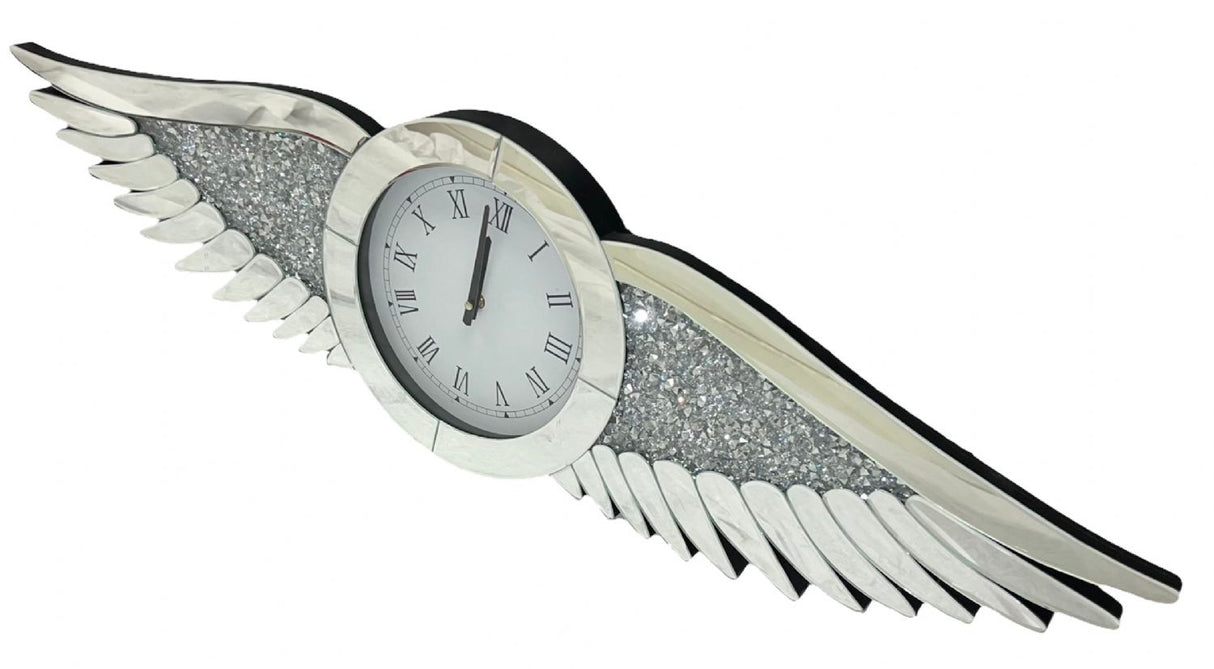 Luxury Mirrored Wing Decorative Wall Clock with Crushed Diamond