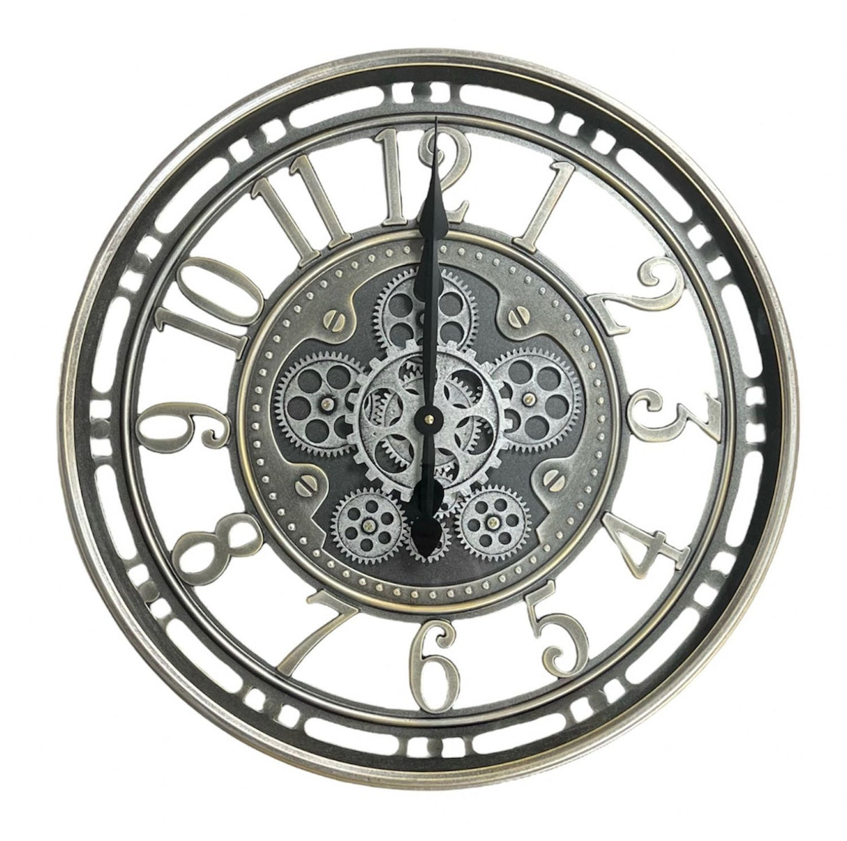 Industrial Silver Skeleton Gear Decorative Wall Clock