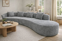 Modern Grey Boucle Fabric Right Hand 5 Seater Sofa with Curved Design