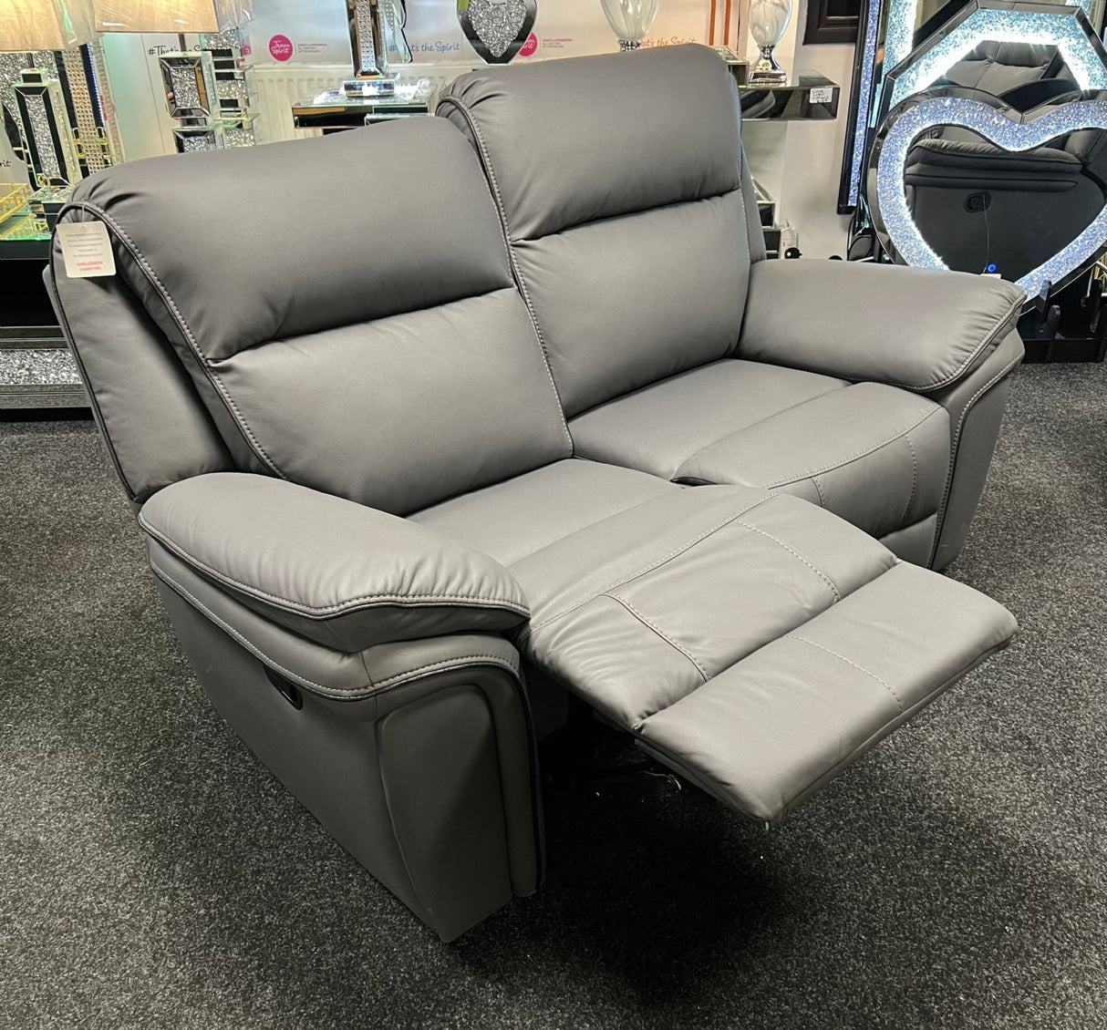 Modern Grey Leather Fabric Upholstery 2 Seater Recliner Sofa