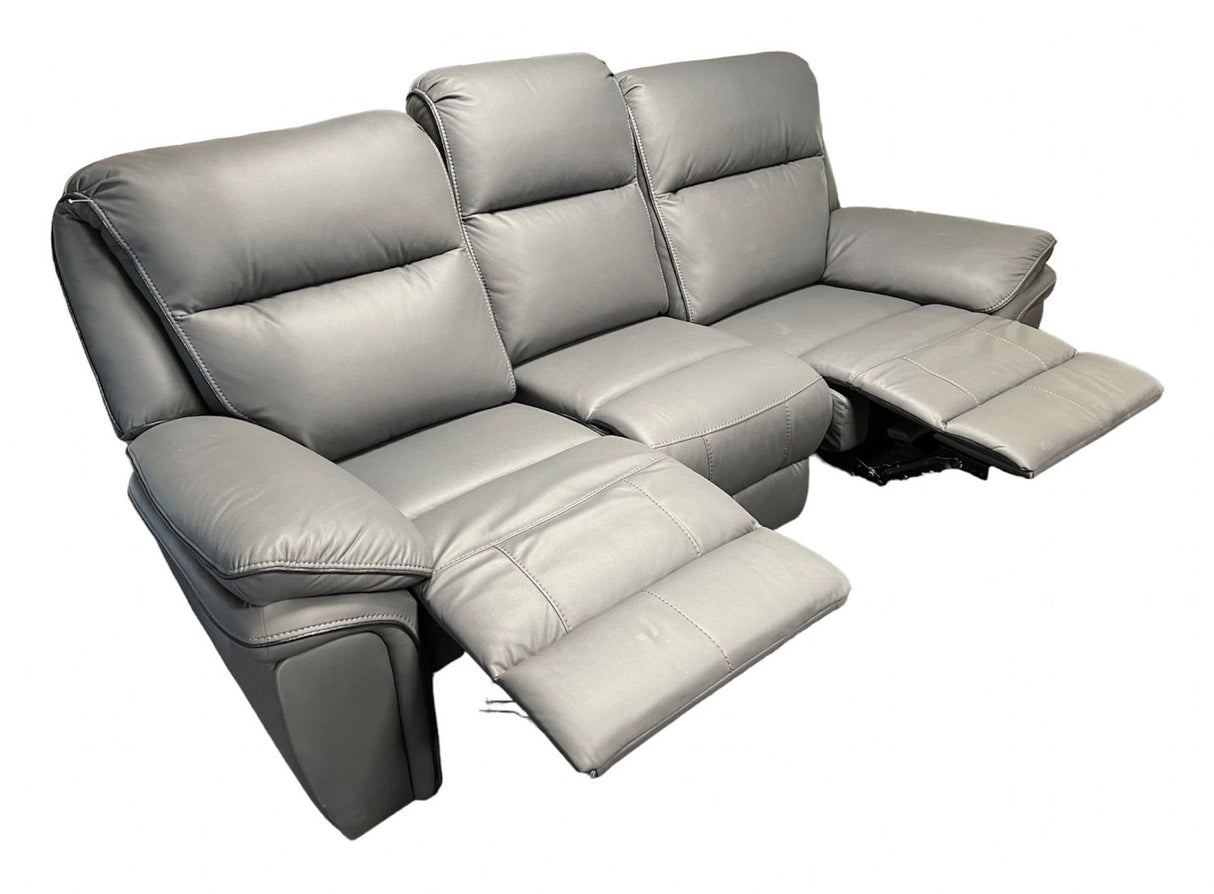 Modern Grey Leather Fabric Upholstery 3 Seater Recliner Sofa