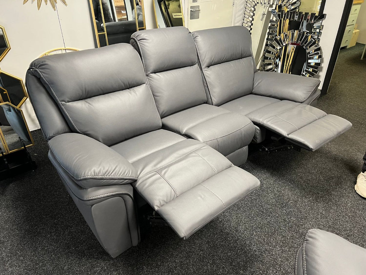 Modern Grey Leather Fabric Upholstery 3 Seater Recliner Sofa