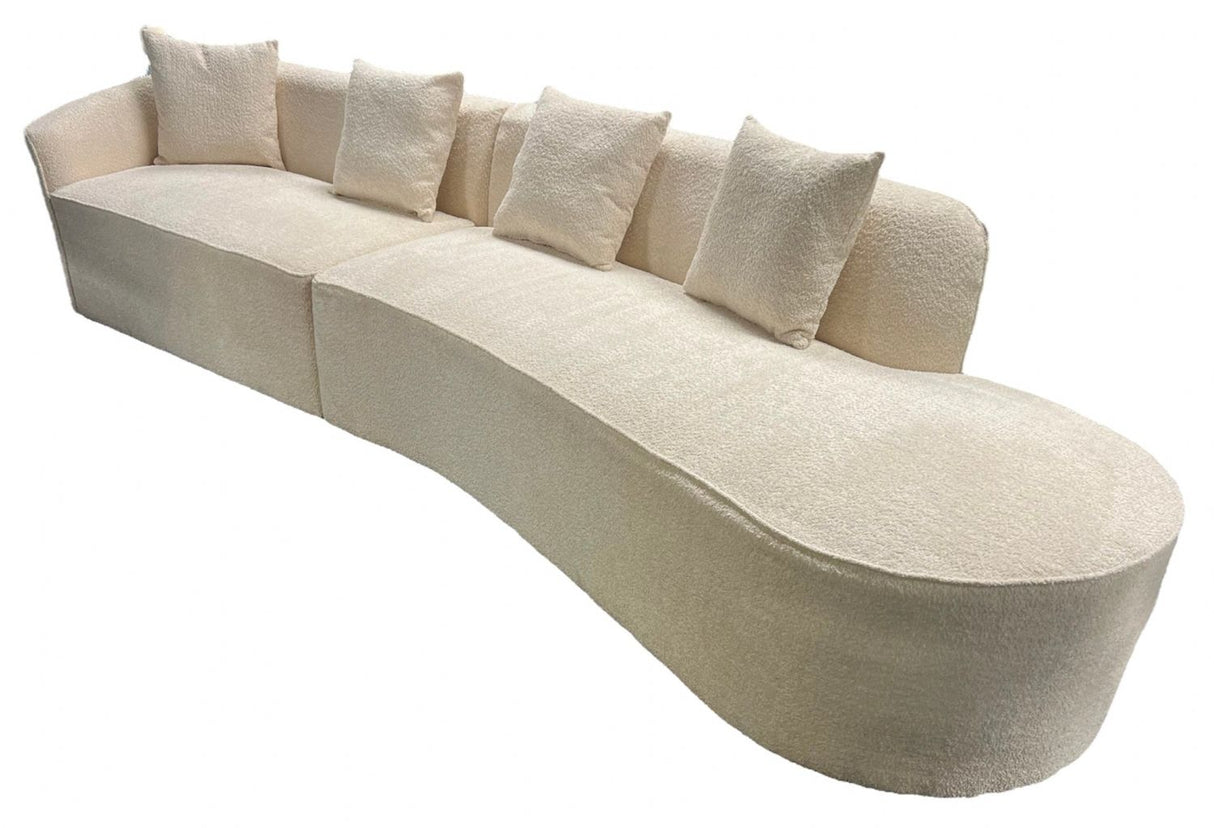 Modern Ivory Boucle Left Hand 5 Seater Curved Sofa