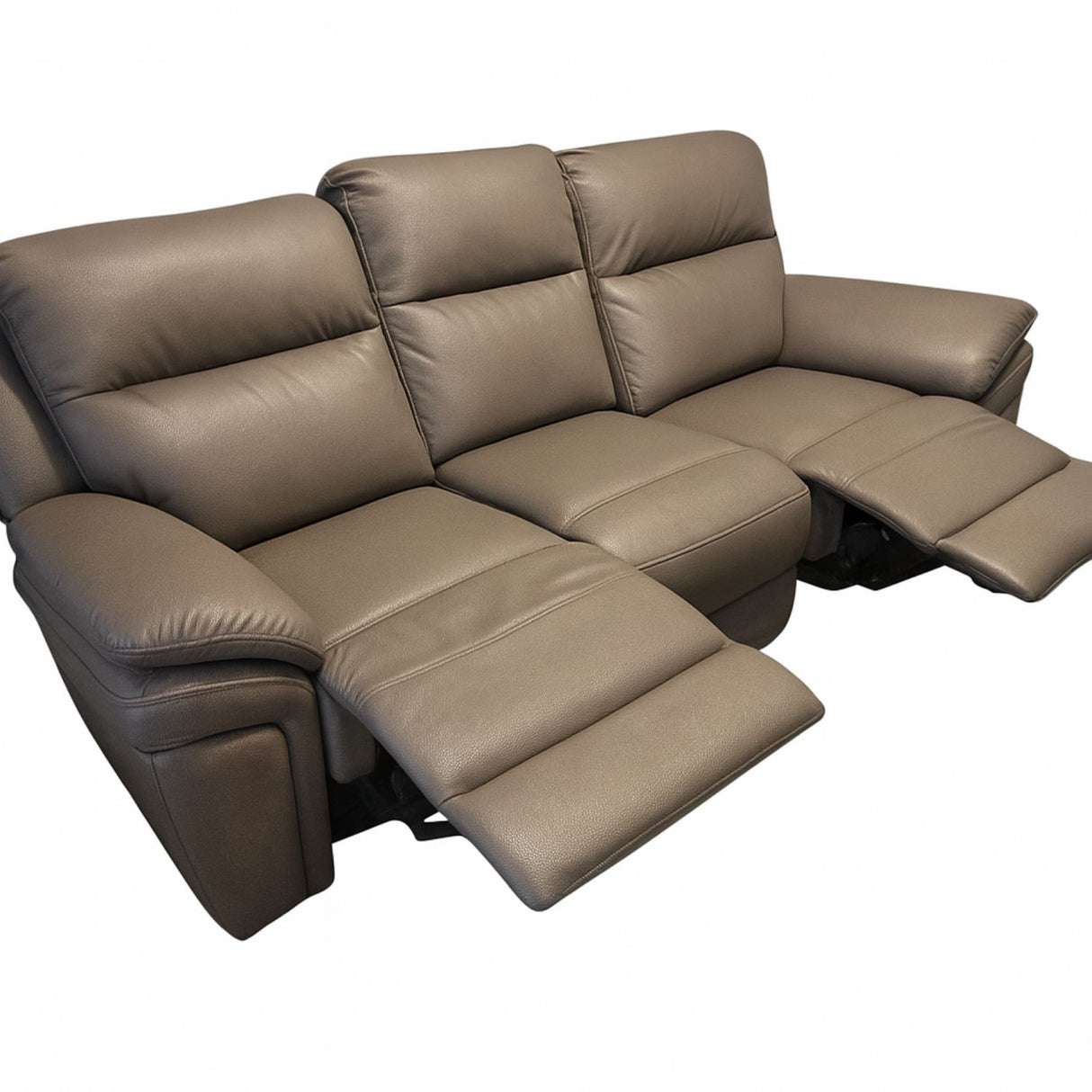 Modern Brown Leather Fabric Upholstery 3 Seater Recliner Sofa