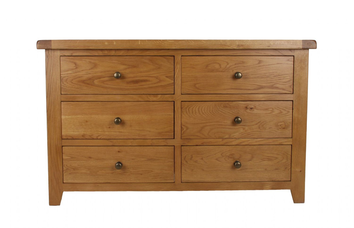 Natural Oak 6 Drawer Chest with Spacious Bedroom Storage