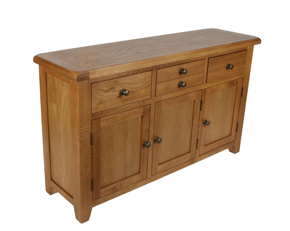 Natural Oak Large 3 Door 4 Drawer Sideboard Cabinet