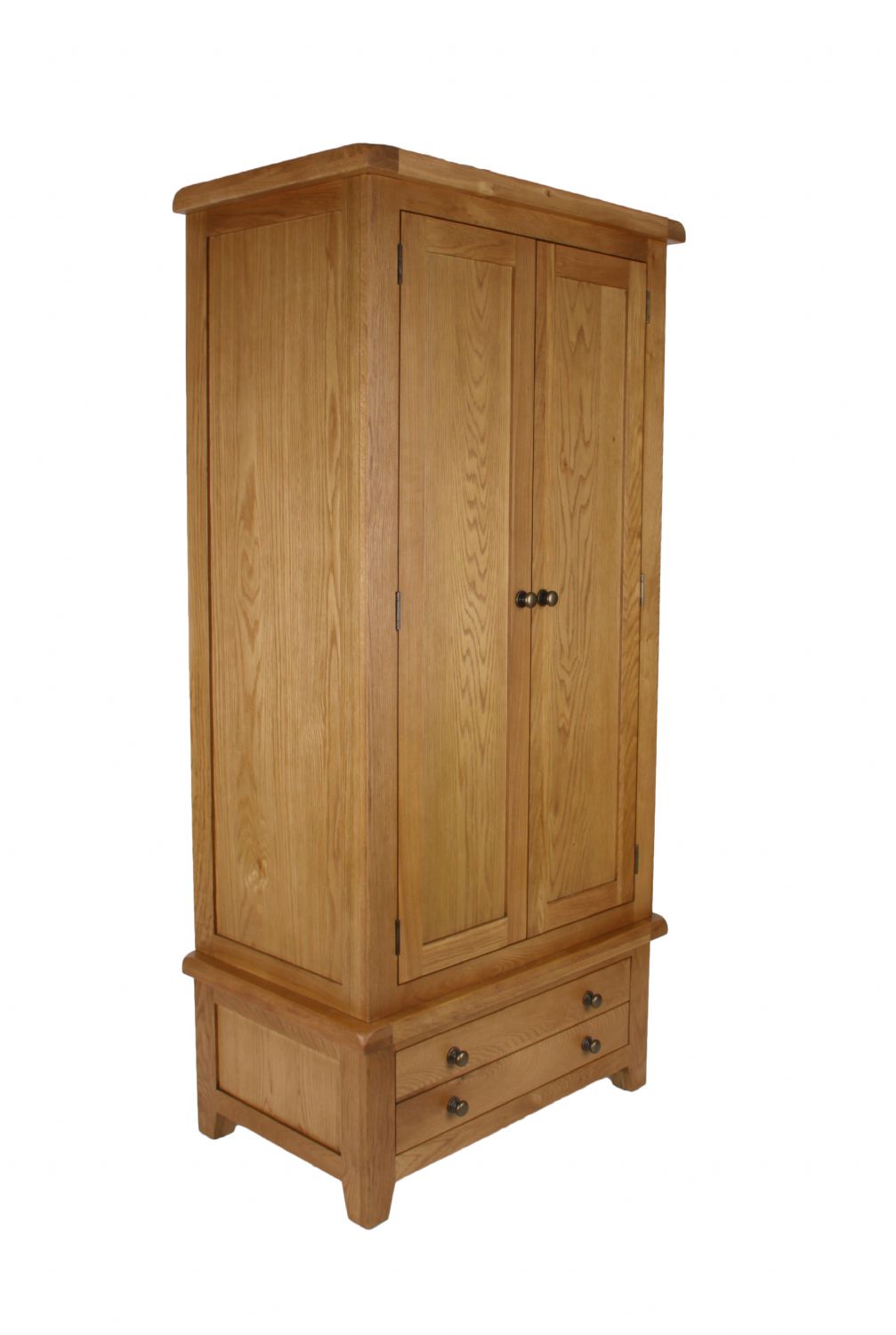 Natural Oak 2 Door Double Wardrobe with Storage Drawer
