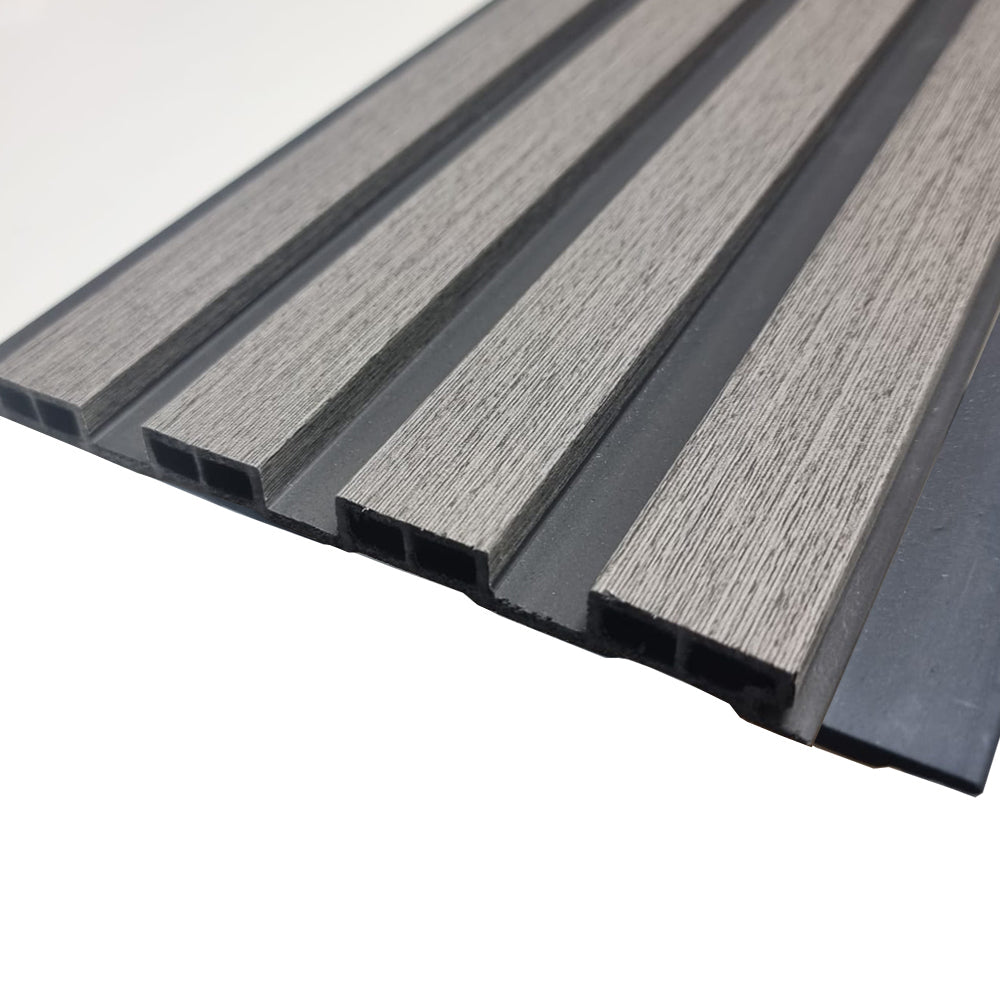 WPC Wall Panels - Wood Effect Slatted Wall Panels - 235cm x 15cm (14 pack) - Ash Grey