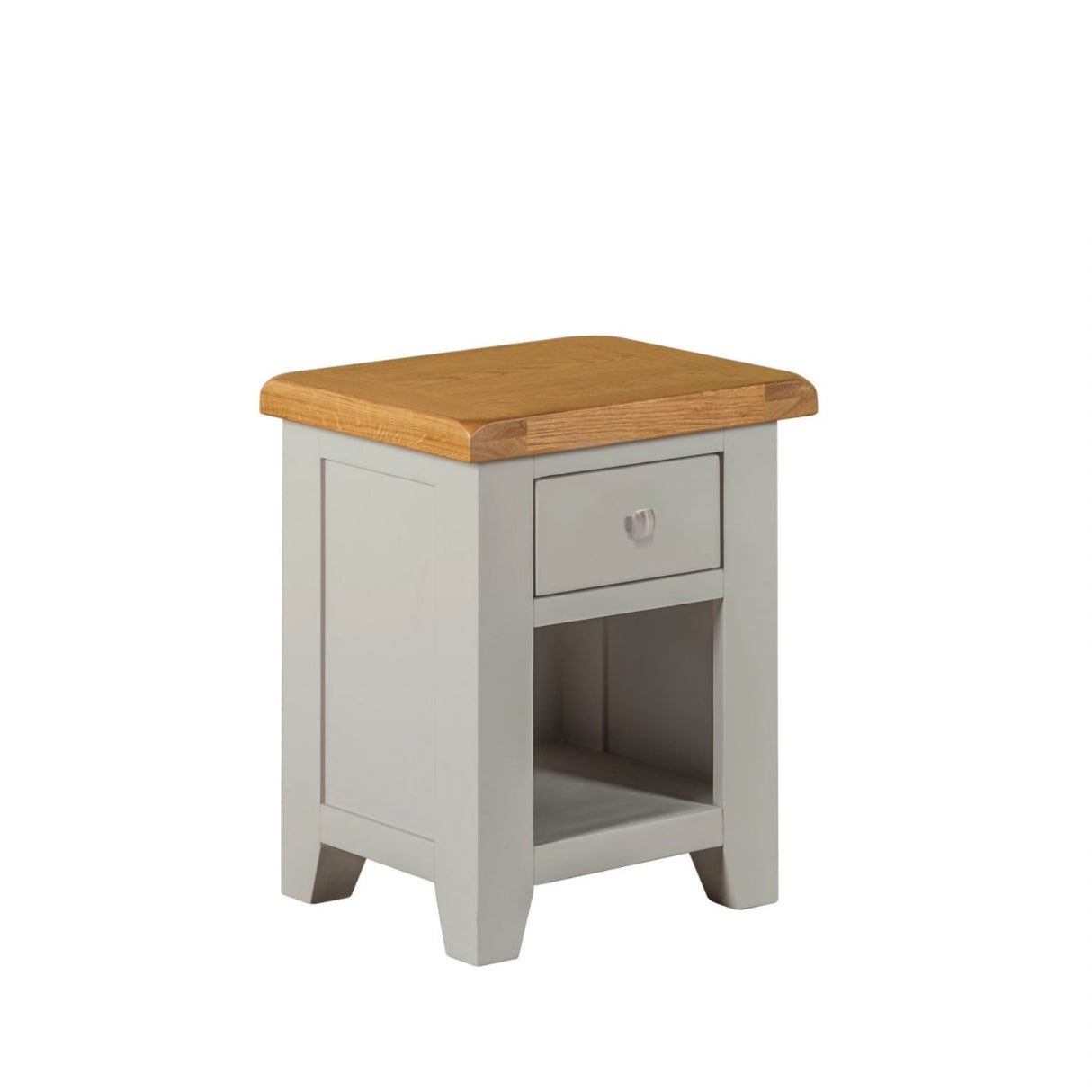 Modern Light Grey Painted Oak 1 Drawer Bedside Cabinet with Open Shelf