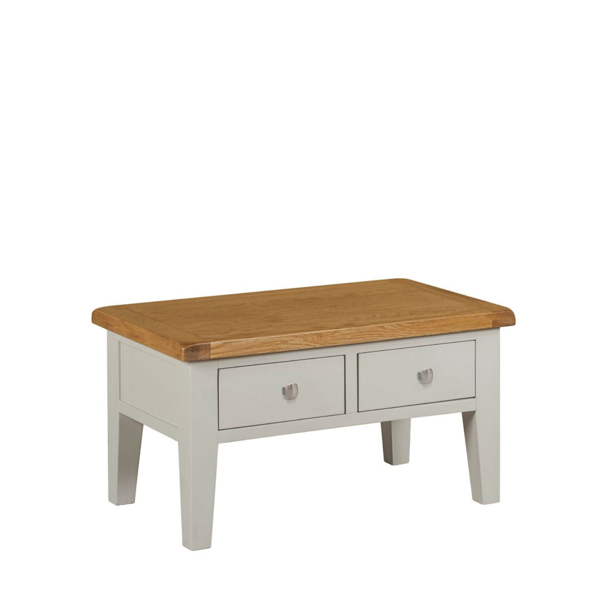 Stone Grey Painted 2 Drawer Coffee Table with Natural Oak Top