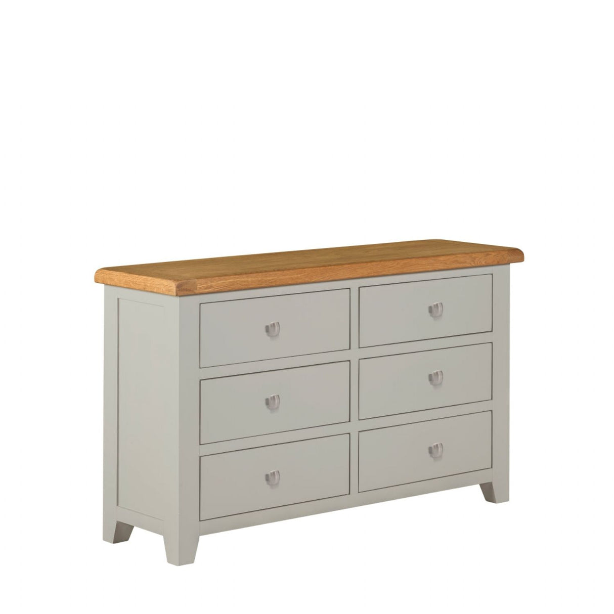 Modern Grey Painted Oak 6 Drawer Chest with Natural Oak Top