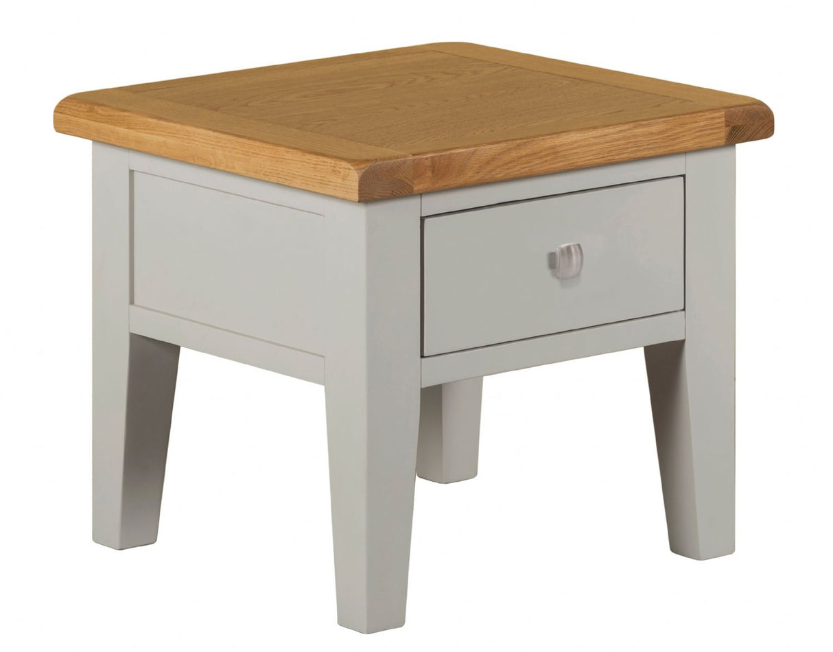 Modern Grey Painted 1 Drawer Lamp Table with Solid Oak Top