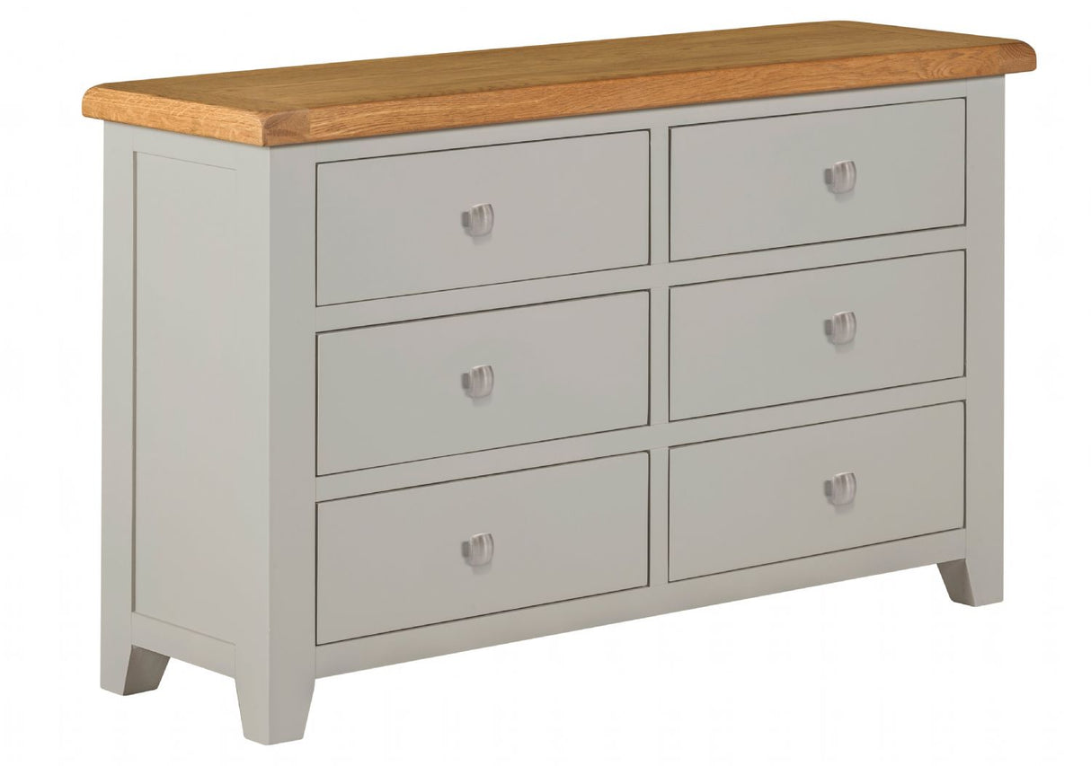 Modern Grey Painted Oak 6 Drawer Chest with Natural Oak Top