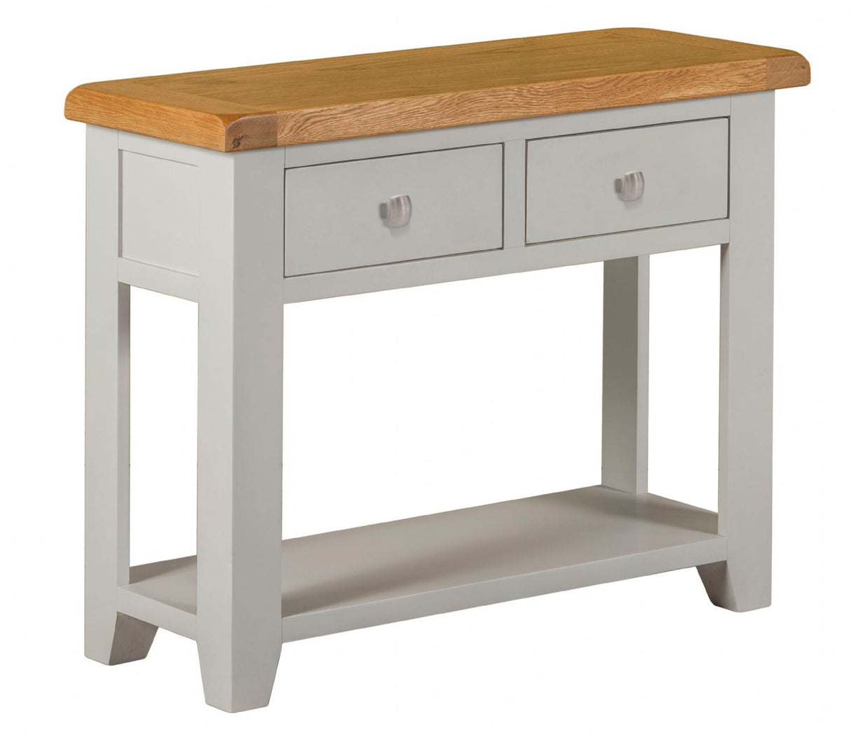 Modern Grey Painted Oak 2 Drawer Console Table with Lower Shelf