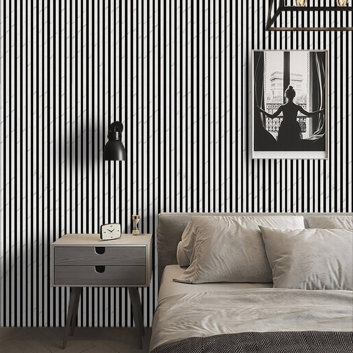 Black and white marble stripe acoustic wall panel by AWS, 60x280cm, designed for stylish sound absorption and decorative wall decor.