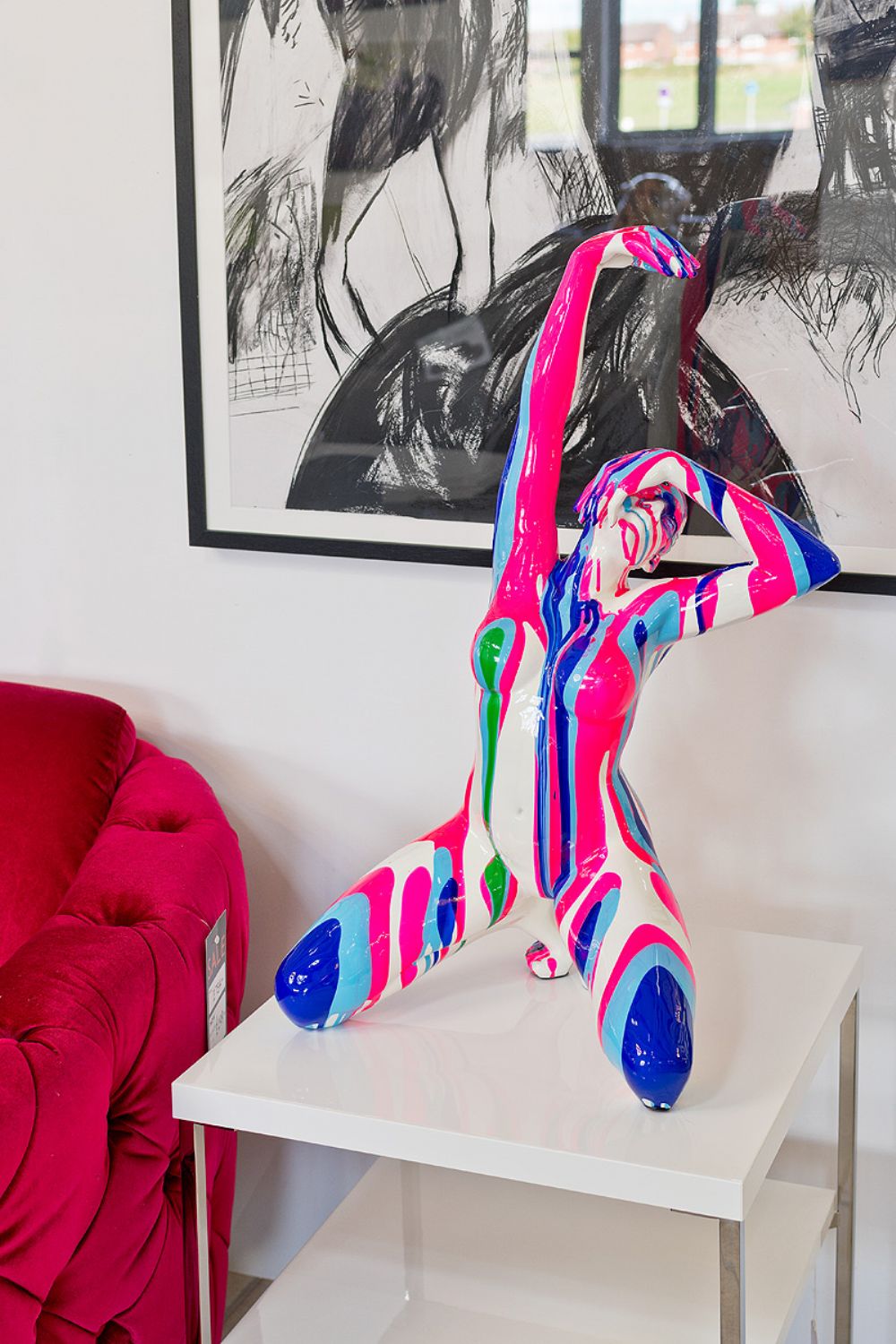 Amorous Pink and Blue Yoga Lady Sculpture