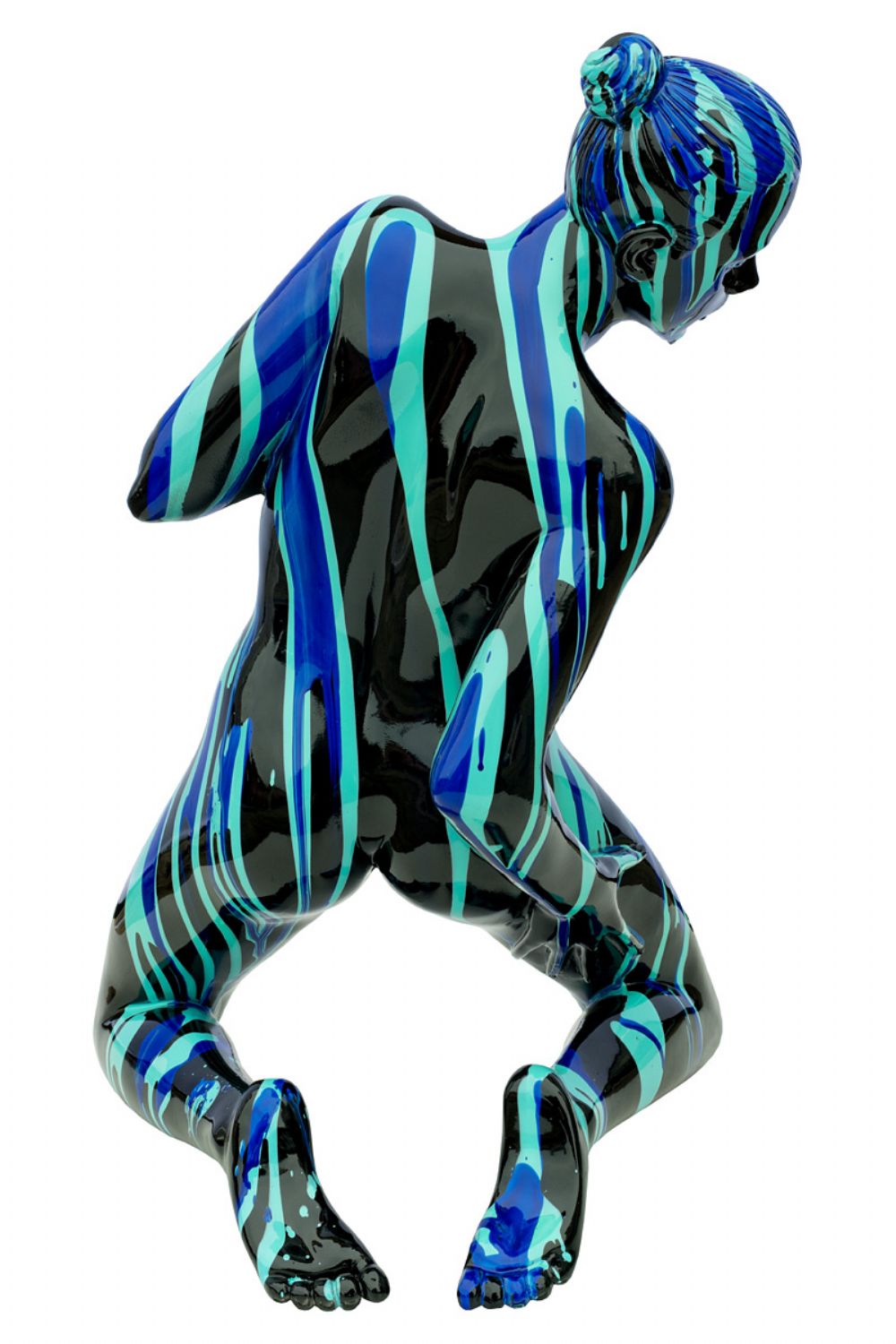 Amorous Black and Blue Kneeling Yoga Lady Sculpture