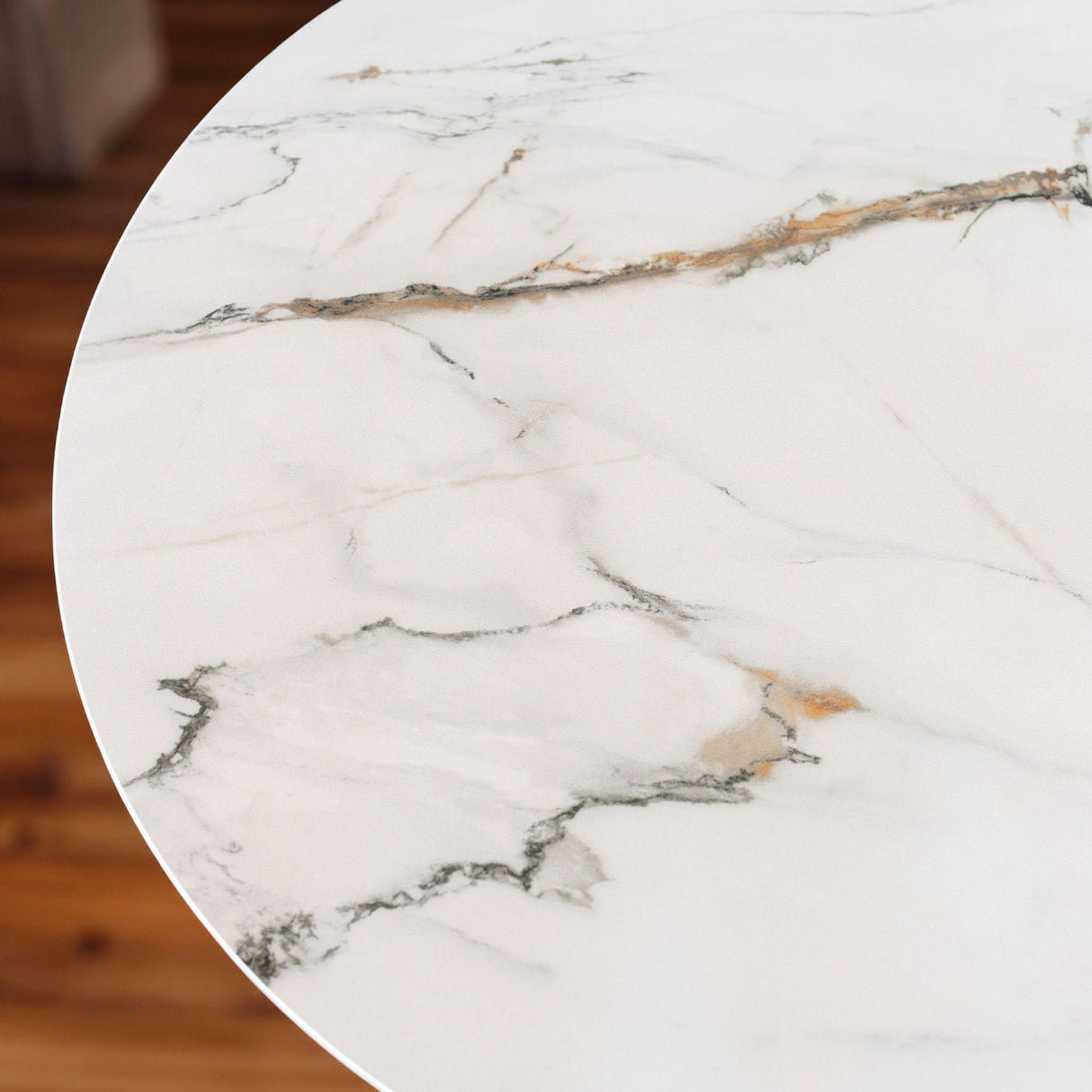 White Marble Effect Top Round Bar Table Grey Column Base