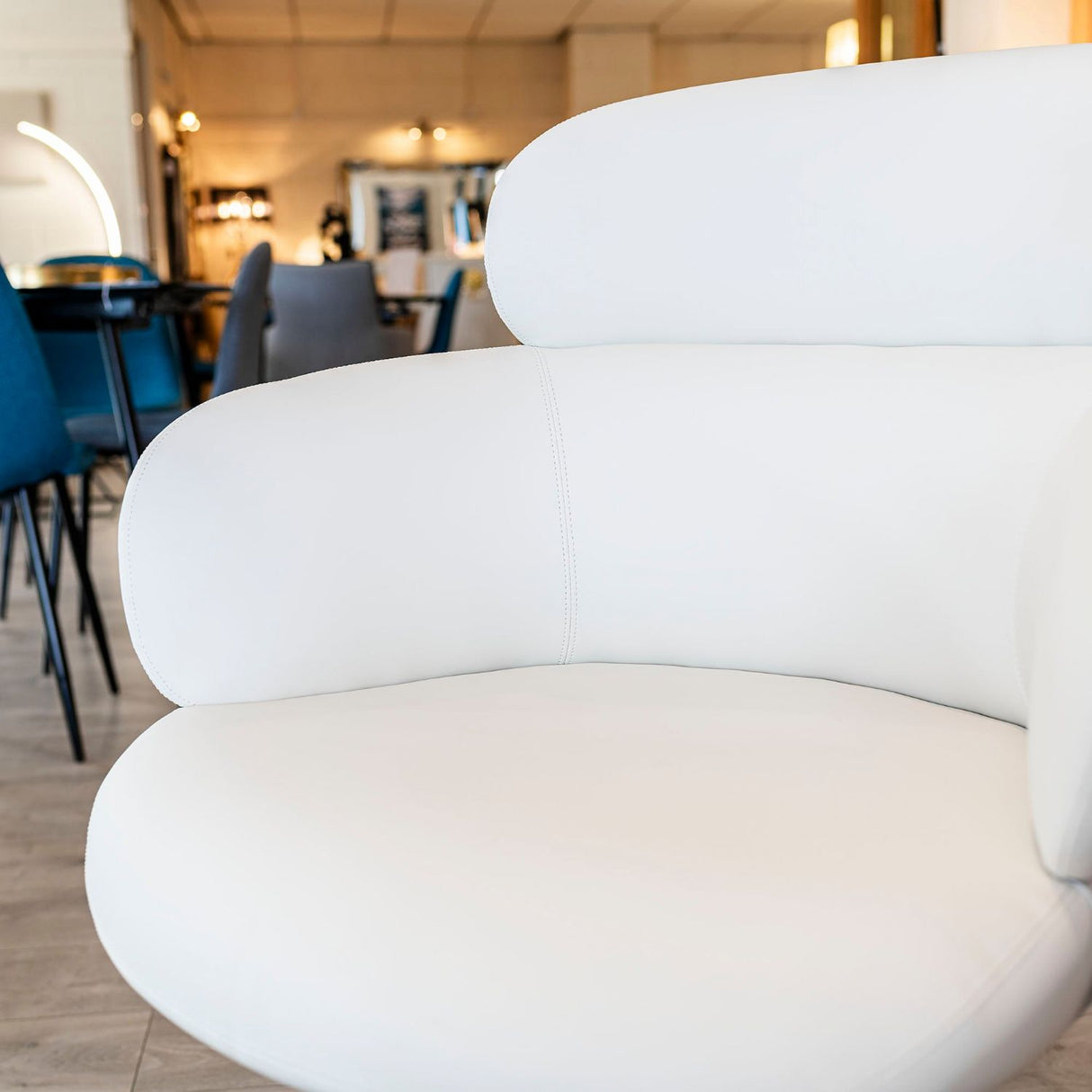 Ivory Fabric Swivel Lounge Chair Black Metal Legs