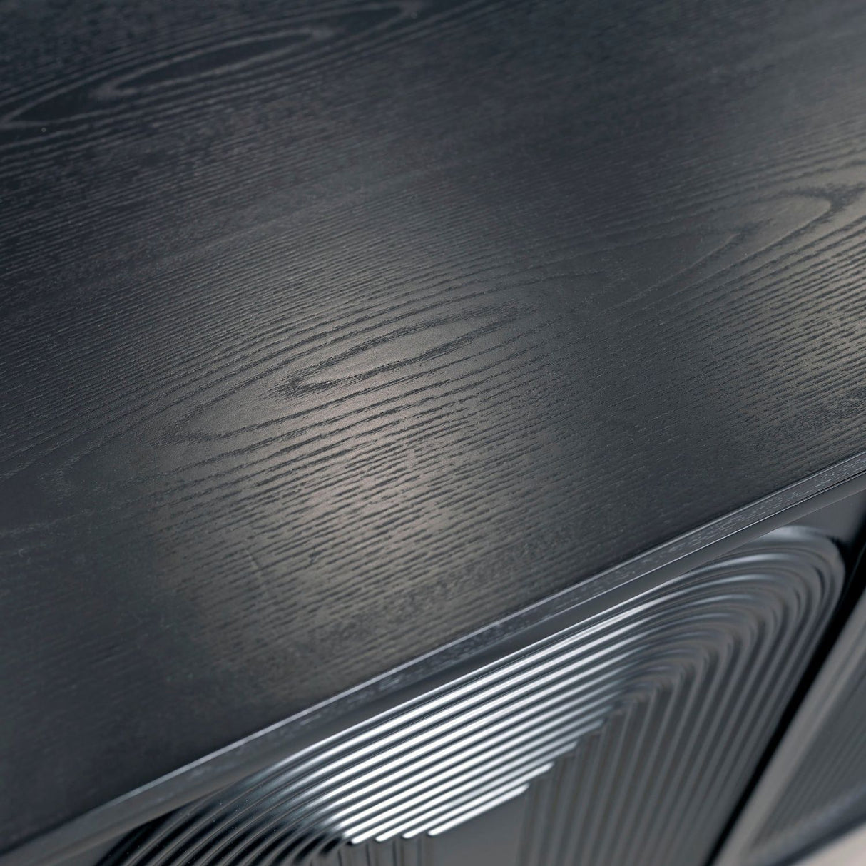 Black Wood Contour Panel Design 4 Door Wide Sideboard