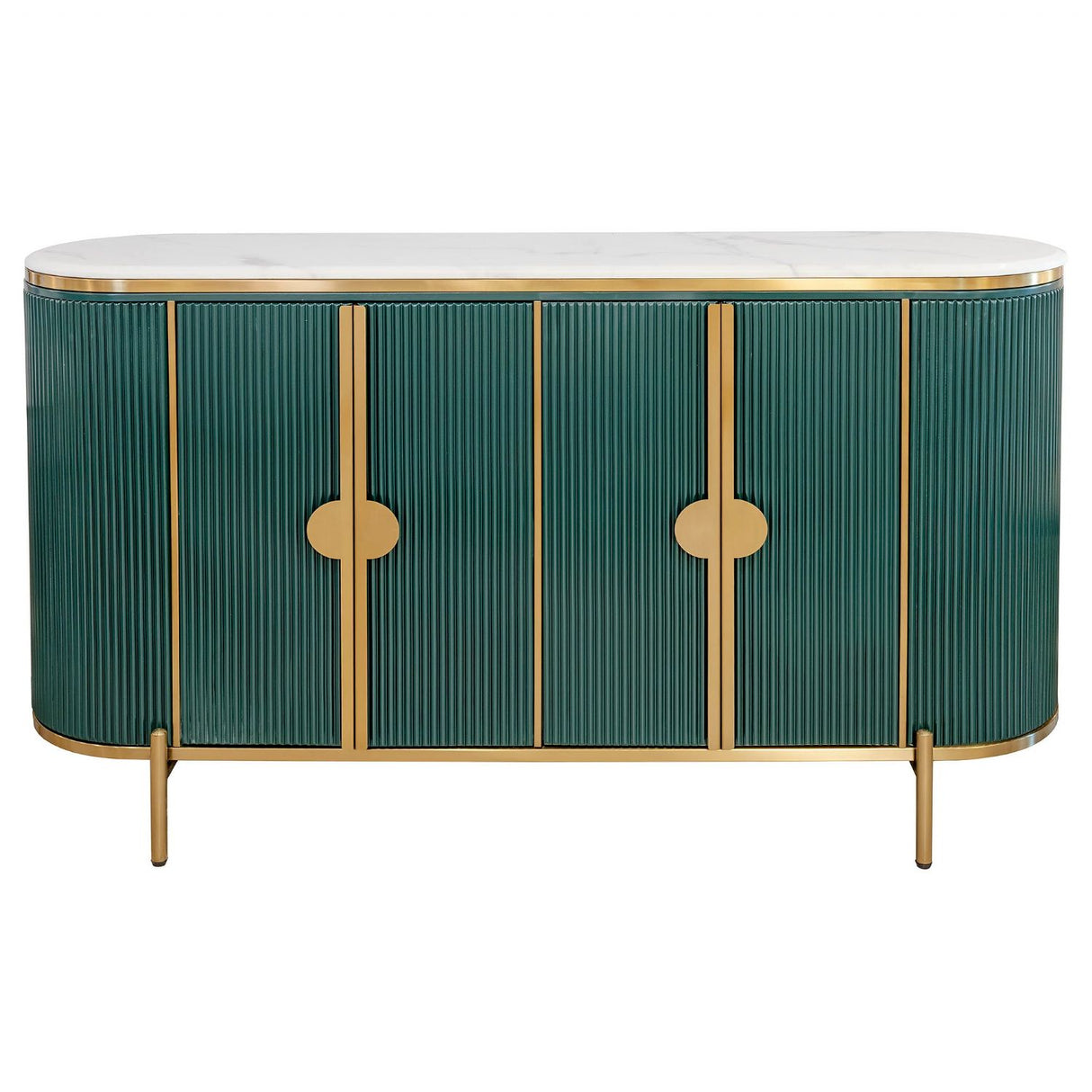 White Marble Top 4 Door Green Fluted Sideboard Gold Trimmed