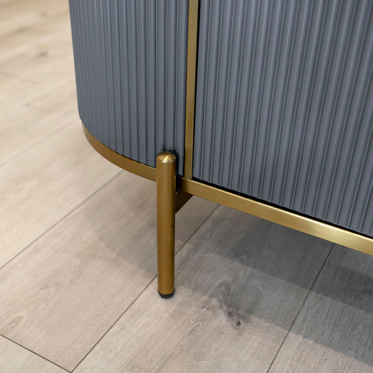Black Marble Top 4 Door Grey Ribbed Sideboard Gold Trimmed