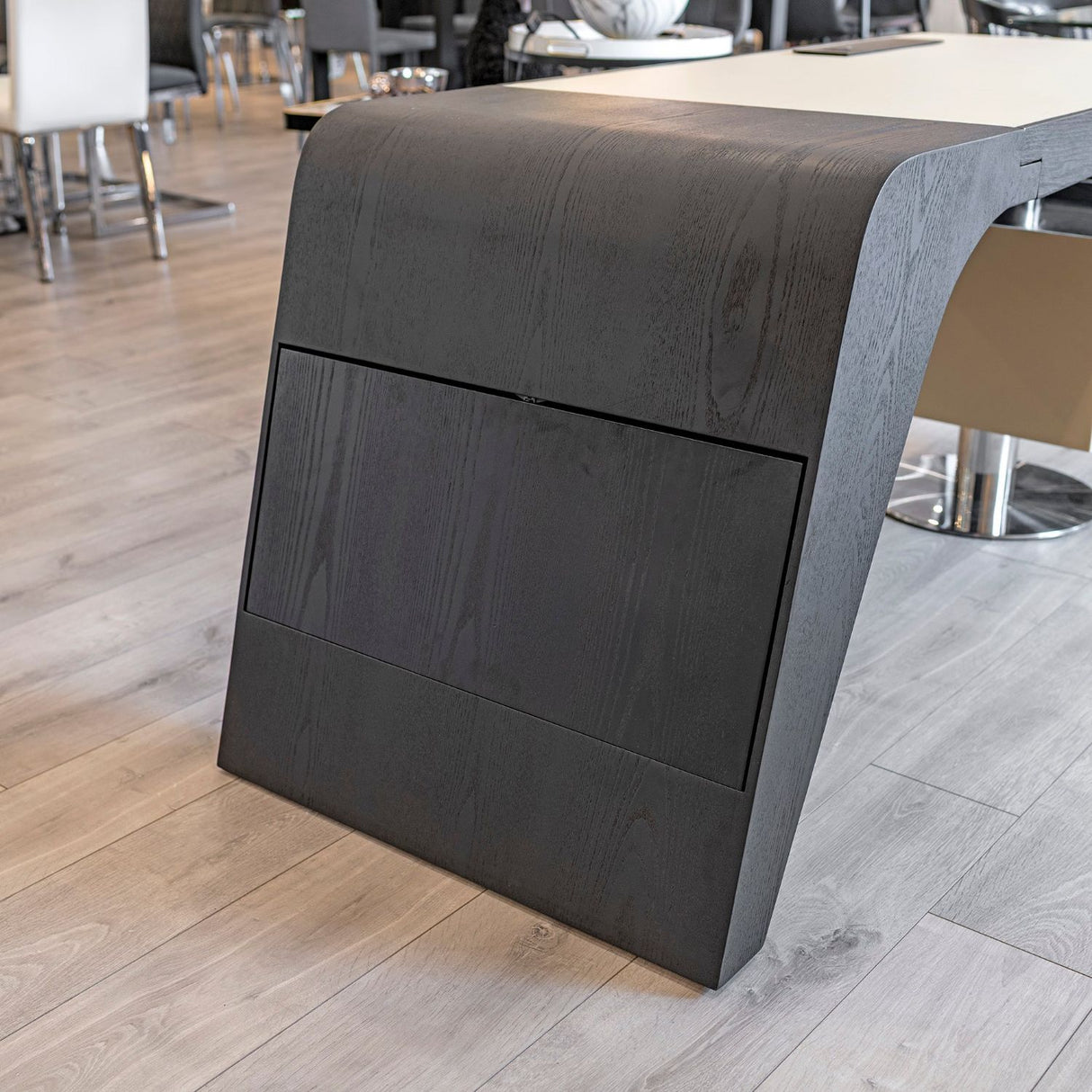 Taupe Leather Effect Top 2 Drawer Arc Design Executive Desk