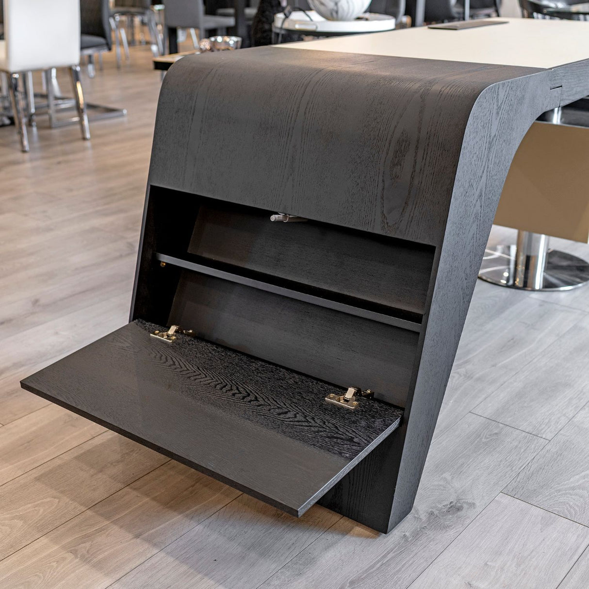 Taupe Leather Effect Top 2 Drawer Arc Design Executive Desk