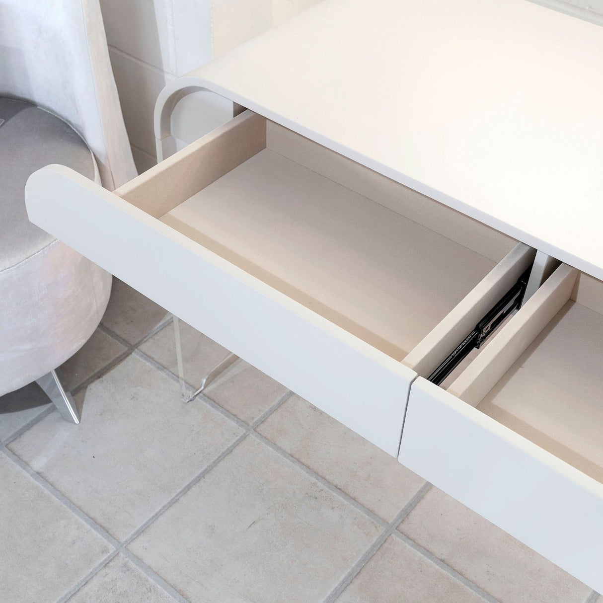 Taupe Acrylic 2 Drawer Curved Desk with USB