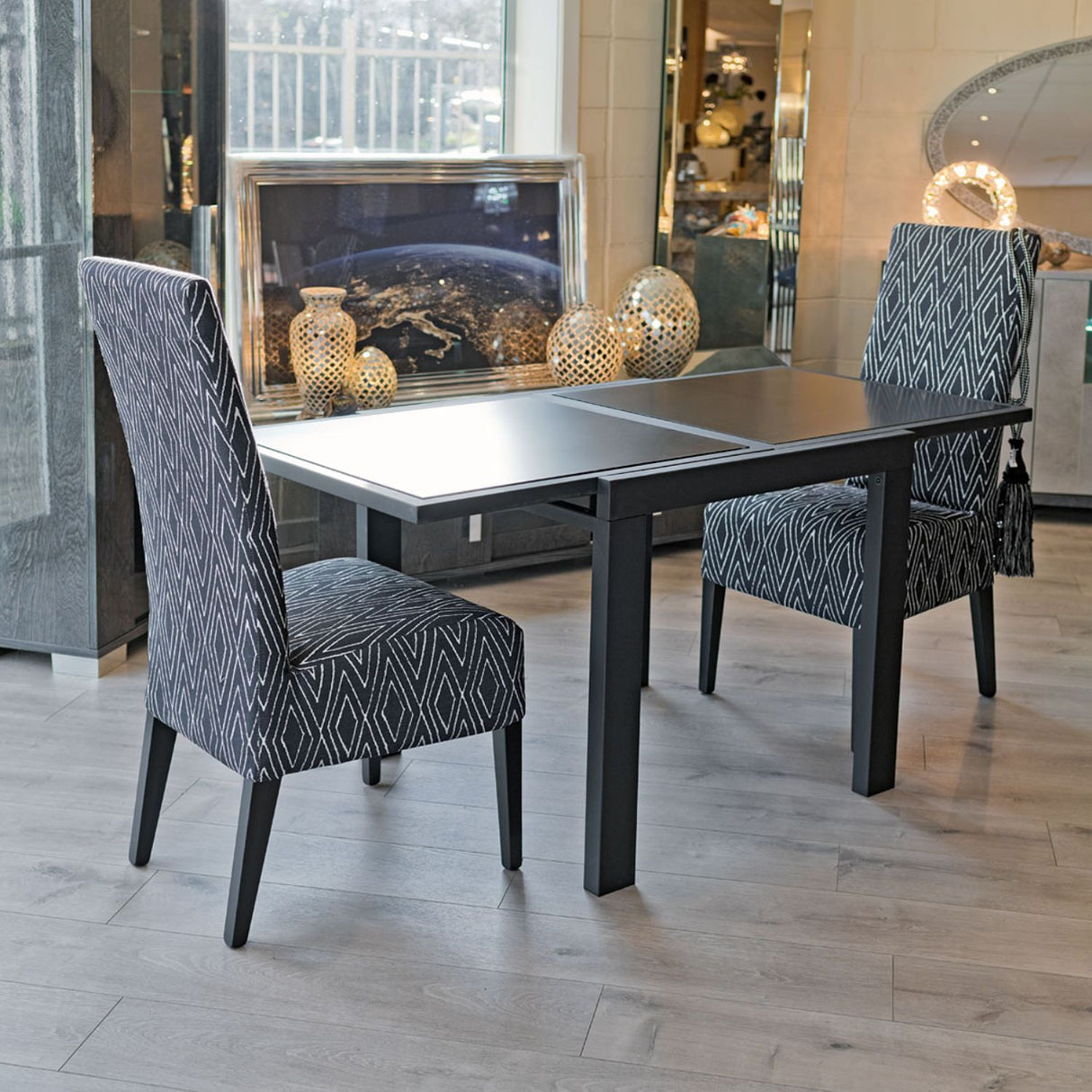 Frosted Black Glass Extending Dining Table