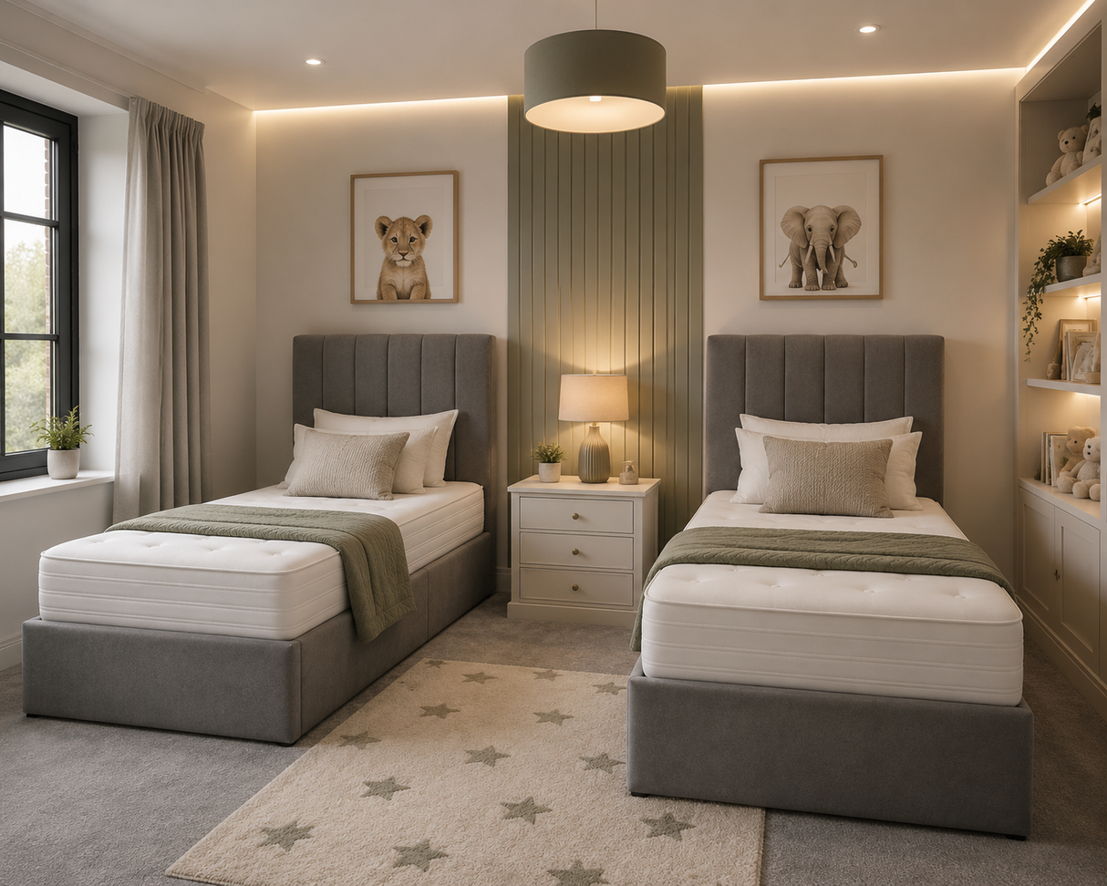 Grey Velvet Divan Bed Set with Headboard and Mattress
