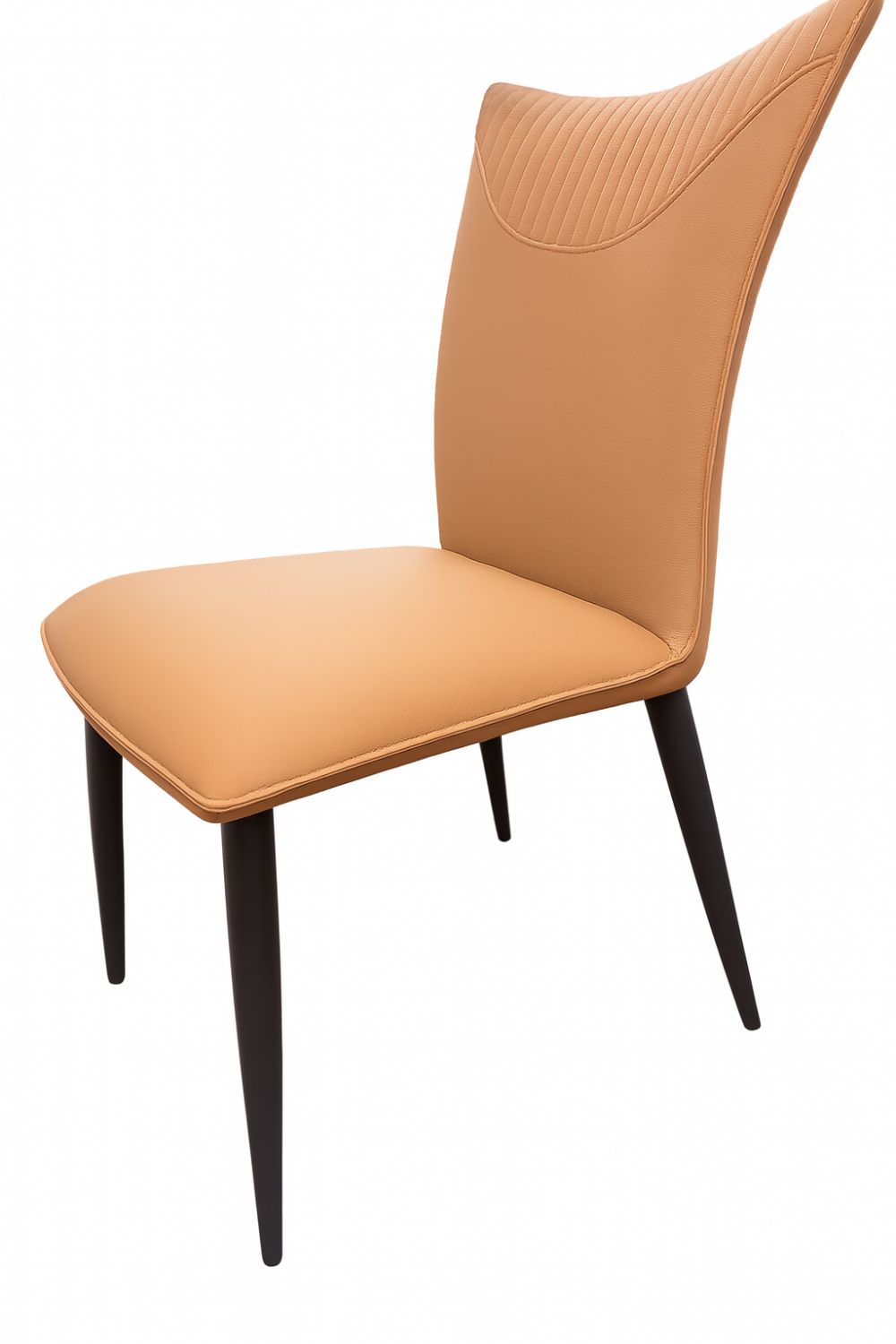 Modern Tan PU Upholstered Dining Chair with Black Metal Legs