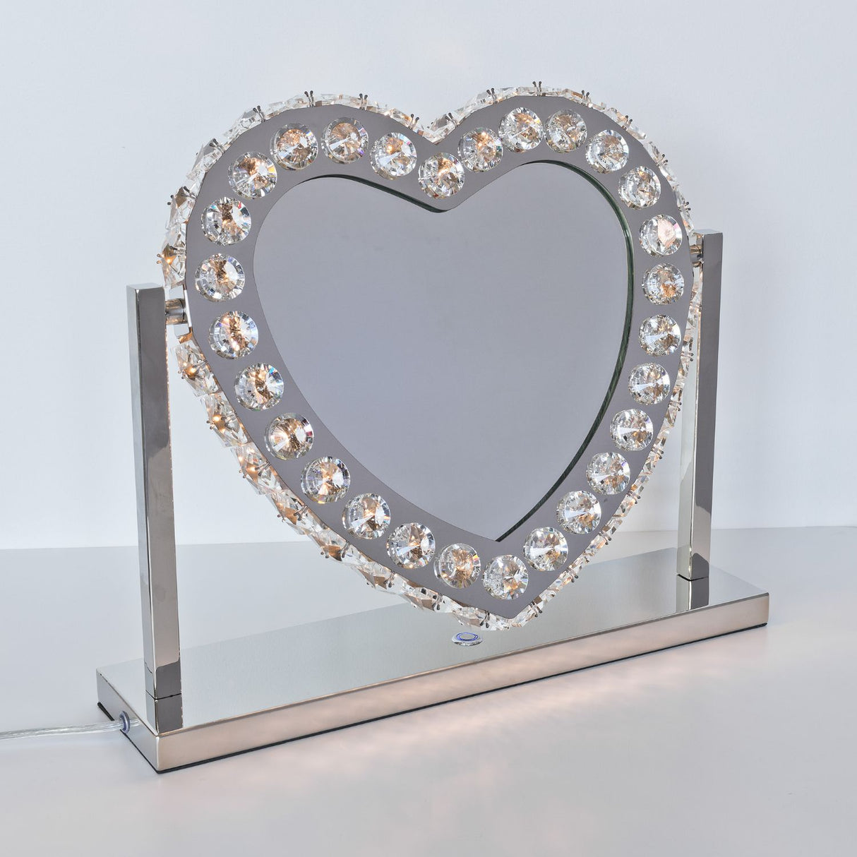 Glass Crystal Heart Light Up Mirror