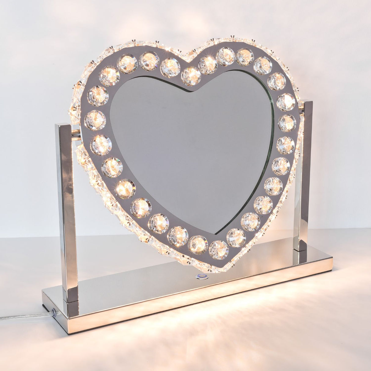 Glass Crystal Heart Light Up Mirror