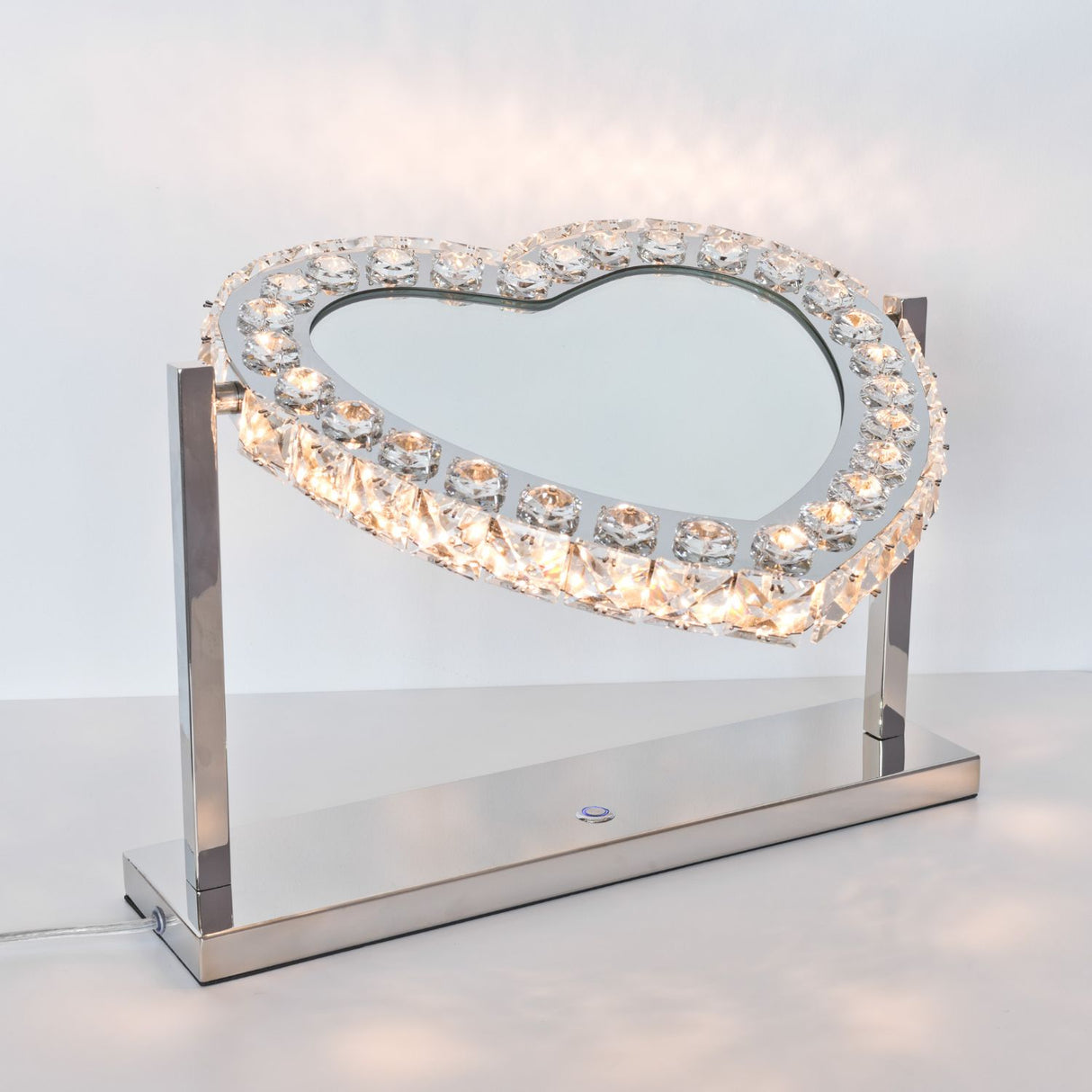 Glass Crystal Heart Light Up Mirror