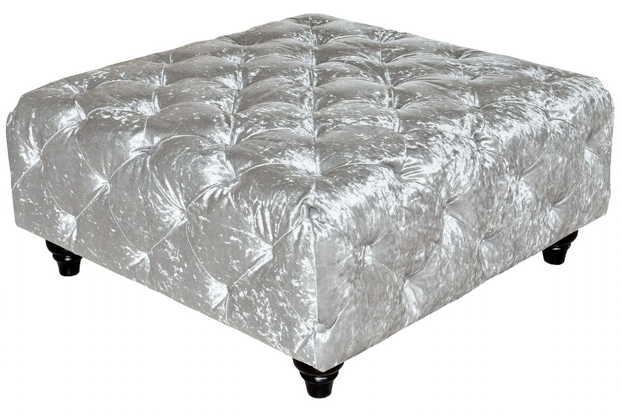 Square Silver Crush Velvet Ottoman